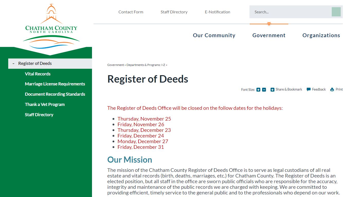 Register of Deeds | Chatham County, NC